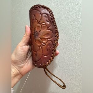 Vintage Leather Tooled Zipper Case